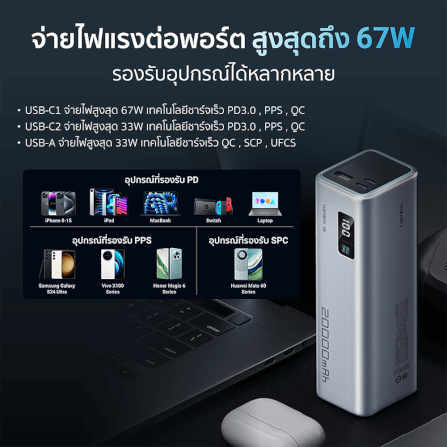 แบตเตอรี่สำรอง CUKTECH PB200 20000 mAh สีเทา จ่ายไฟรวมสูงสุด 85W_8